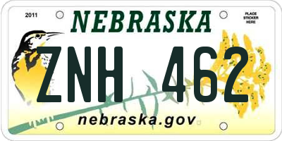 NE license plate ZNH462