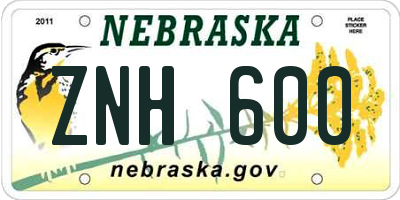 NE license plate ZNH600