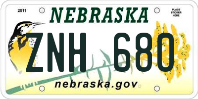 NE license plate ZNH680