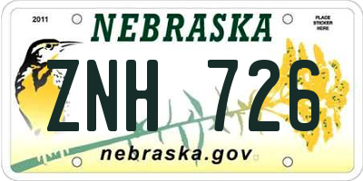 NE license plate ZNH726