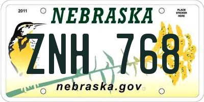 NE license plate ZNH768