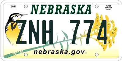 NE license plate ZNH774