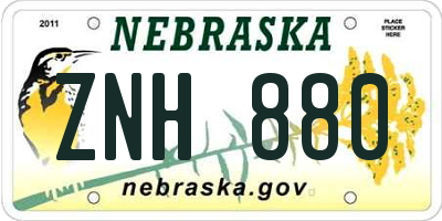 NE license plate ZNH880
