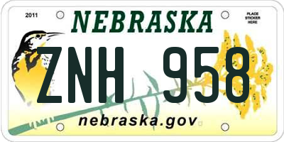 NE license plate ZNH958