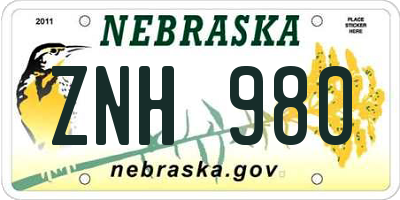NE license plate ZNH980