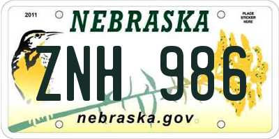 NE license plate ZNH986
