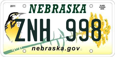 NE license plate ZNH998