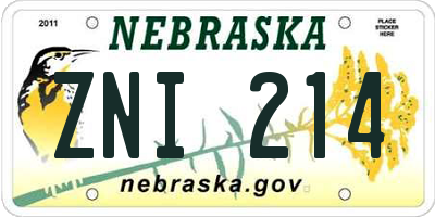NE license plate ZNI214