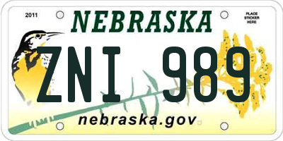 NE license plate ZNI989