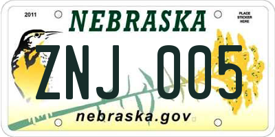 NE license plate ZNJ005