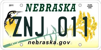 NE license plate ZNJ011