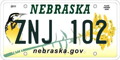 NE license plate ZNJ102