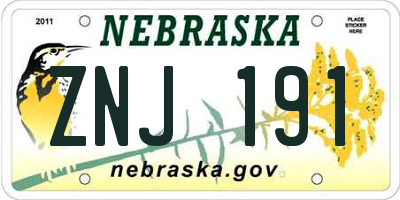NE license plate ZNJ191