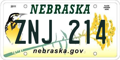 NE license plate ZNJ214