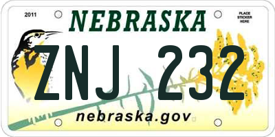 NE license plate ZNJ232