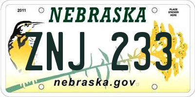 NE license plate ZNJ233