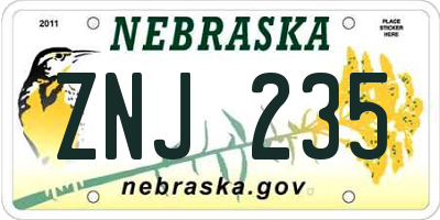 NE license plate ZNJ235