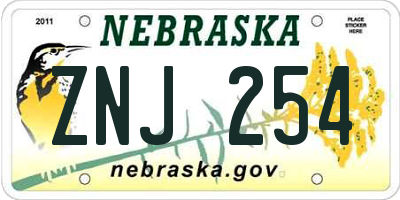 NE license plate ZNJ254
