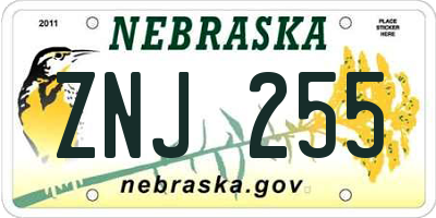 NE license plate ZNJ255