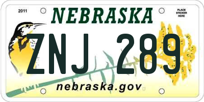 NE license plate ZNJ289
