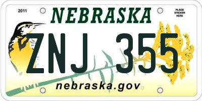 NE license plate ZNJ355