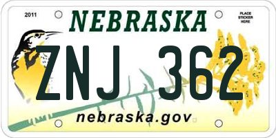 NE license plate ZNJ362