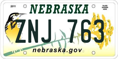 NE license plate ZNJ763