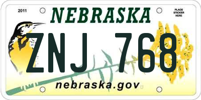 NE license plate ZNJ768