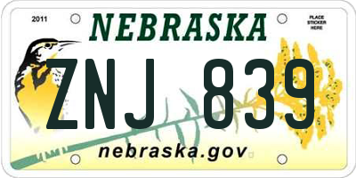 NE license plate ZNJ839