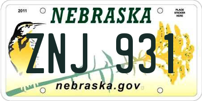 NE license plate ZNJ931