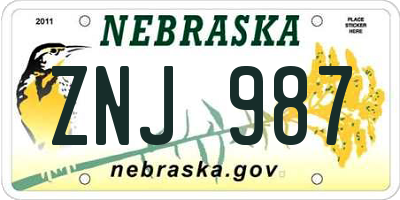 NE license plate ZNJ987