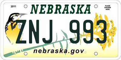 NE license plate ZNJ993