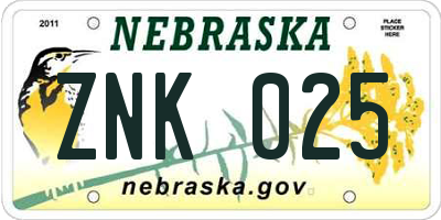 NE license plate ZNK025