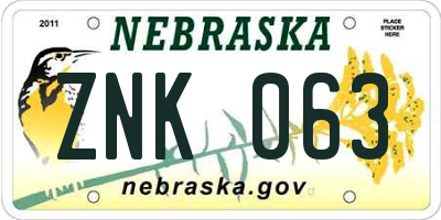 NE license plate ZNK063