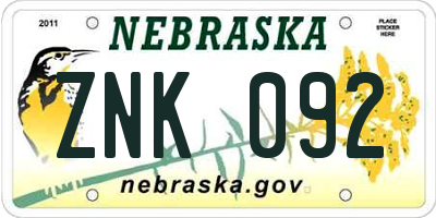 NE license plate ZNK092