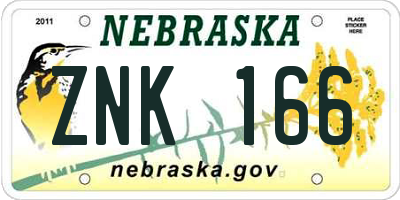 NE license plate ZNK166