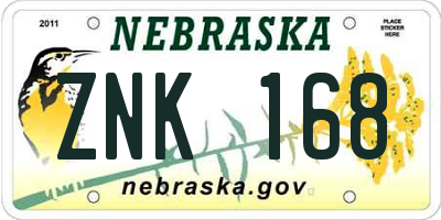 NE license plate ZNK168