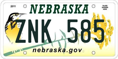 NE license plate ZNK585