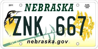 NE license plate ZNK667