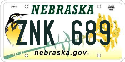 NE license plate ZNK689