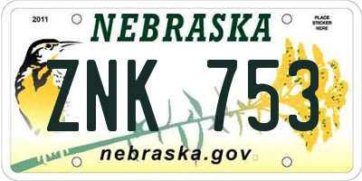 NE license plate ZNK753