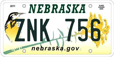 NE license plate ZNK756