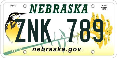 NE license plate ZNK789