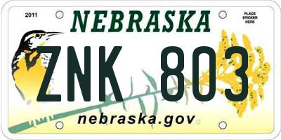 NE license plate ZNK803