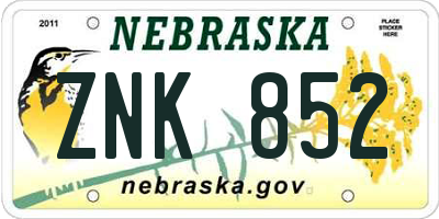 NE license plate ZNK852