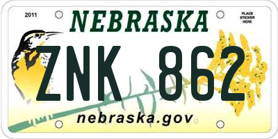 NE license plate ZNK862