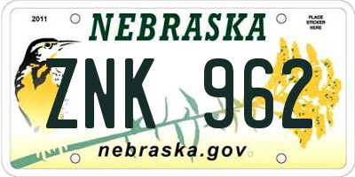 NE license plate ZNK962