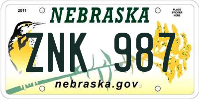 NE license plate ZNK987