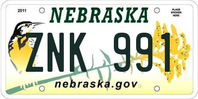 NE license plate ZNK991