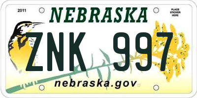 NE license plate ZNK997
